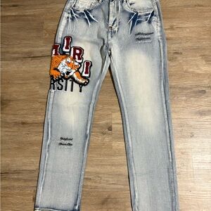 AMIRI Light Blue Embroidered Skinny Jeans